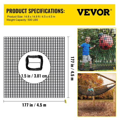 Durable 4.5m x 4.5m Outdoor Playground Climbing Net, 227kg Capacity, Black