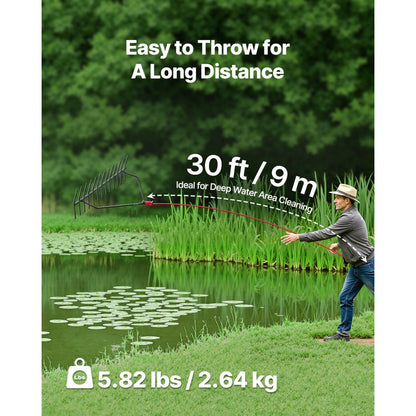 VEVOR 24x8.7 in Pond Aquatic Weed Rake Double-Sided Lake Weed Rake 30ft Rope
