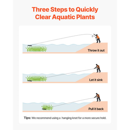 VEVOR 24x8.7 in Pond Aquatic Weed Rake Double-Sided Lake Weed Rake 30ft Rope