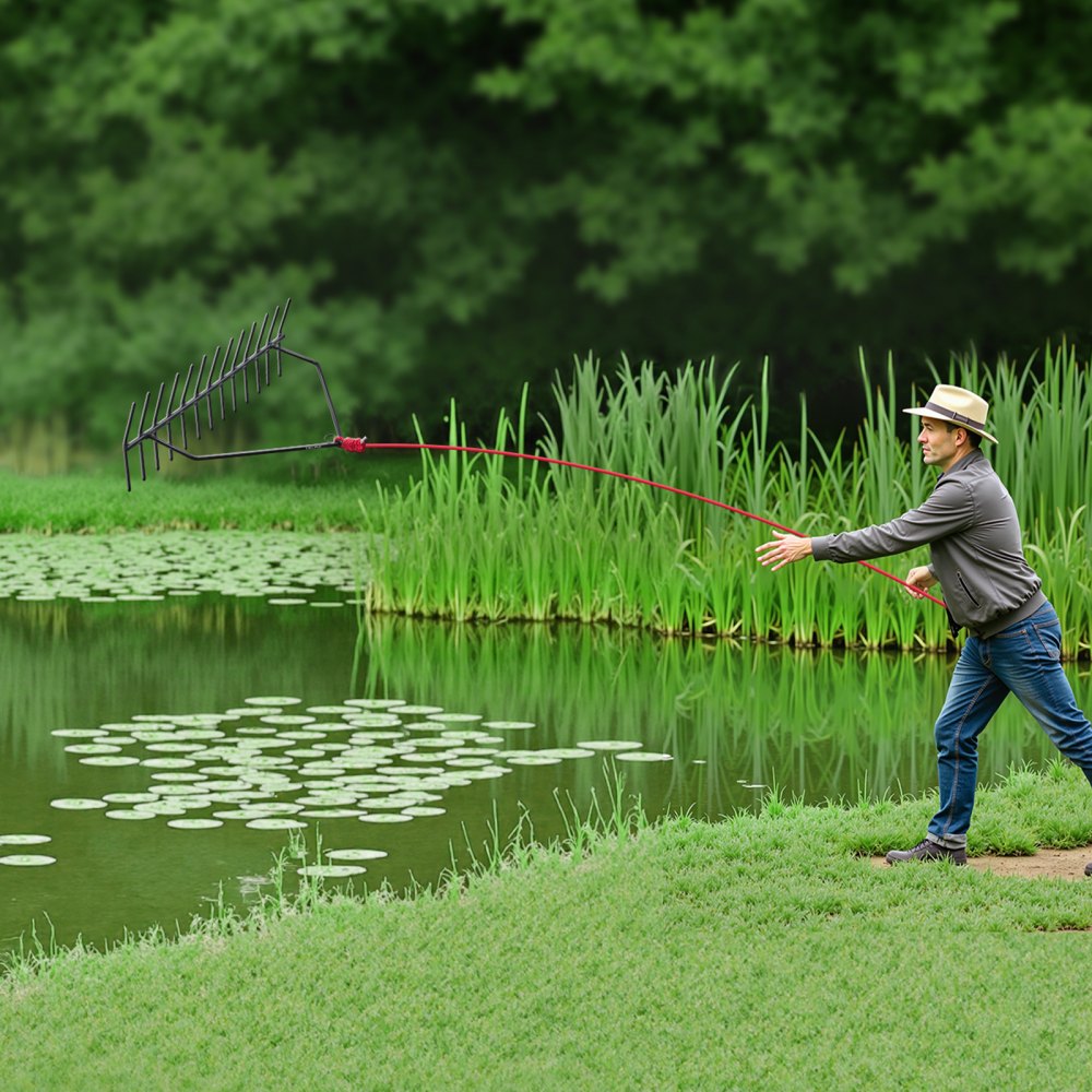 VEVOR 24x8.7 in Pond Aquatic Weed Rake Double-Sided Lake Weed Rake 30ft Rope