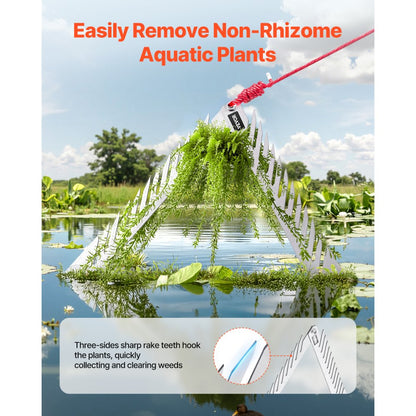 VEVOR 24in Aquatic Weed Rake 3-Sided Foldable Lake Weed Rake Handle 30ft Rope