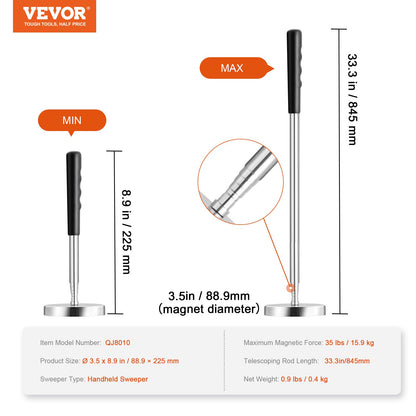 VEVOR Telescoping Magnetic Sweeper Pickup Tool, Handheld Screws Parts Finder with
