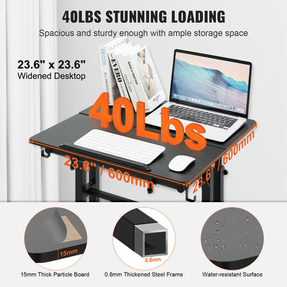 VEVOR Mobile Standing Desk, 26.4"-44.9" Gas-Spring Height Adjustable Sit-Stand Desk,