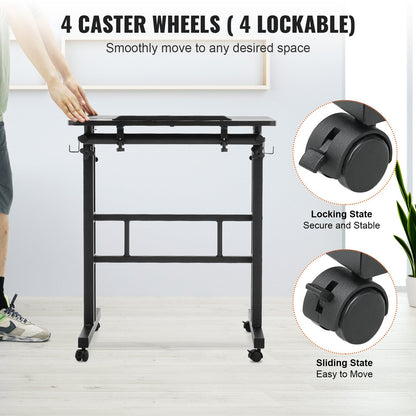 Adjustable Mobile Standing Desk with Tiltable Desktop and Lockable Wheels