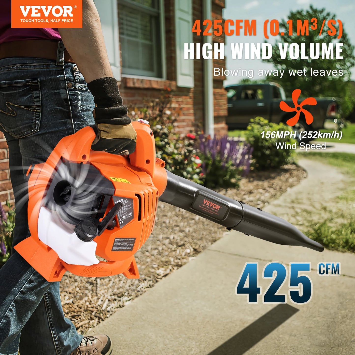 VEVOR Gas Leaf Blower, 26CC 2-Cycle Handheld Leaf Blower with A Fuel Tank, 2-in-1Gas-powered