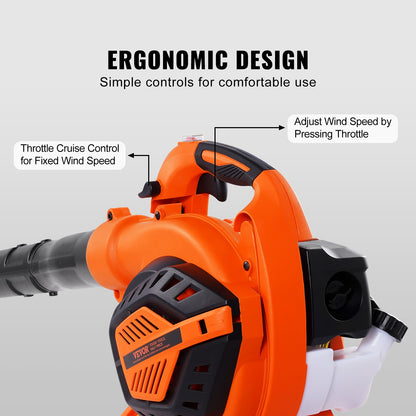 VEVOR Gas Leaf Blower, 26CC 2-Cycle Handheld Leaf Blower with A Fuel Tank, 2-in-1Gas-powered