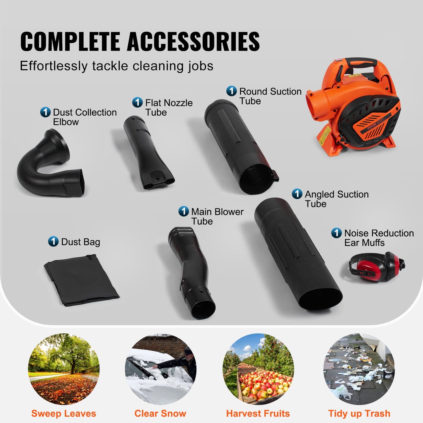 VEVOR Gas Leaf Blower, 26CC 2-Cycle Handheld Leaf Blower with A Fuel Tank, 2-in-1Gas-powered