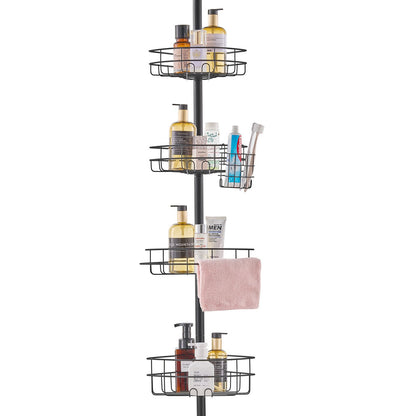 Shower Corner Caddy Tension Pole, 56" to 114" High, Multi-Functional Shower Tension Pole with Strong Load-Bearing Tray, Rust-Proof Easy-to-Install Tension Pole, Fit for Bathroom & Washroom