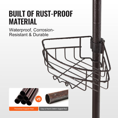 Shower Corner Caddy Tension Pole, 39" to 125" High, Multi-Functional Shower Tension Pole with Strong Load-Bearing Tray, Rust-Proof Easy-to-Install Tension Pole, Fit for Bathroom & Washroom