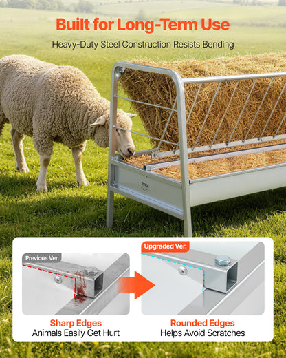 Livestock Hay Feeder, 2 in 1 Grain & Hay Feeder, 300L Capacity, 147 cm Long Goat Pasture Feeding with Deeper Feeding Pan, Heavy Duty Steel Grain Holder for Sheep Sheds, Farms, Horse Barns, Yards