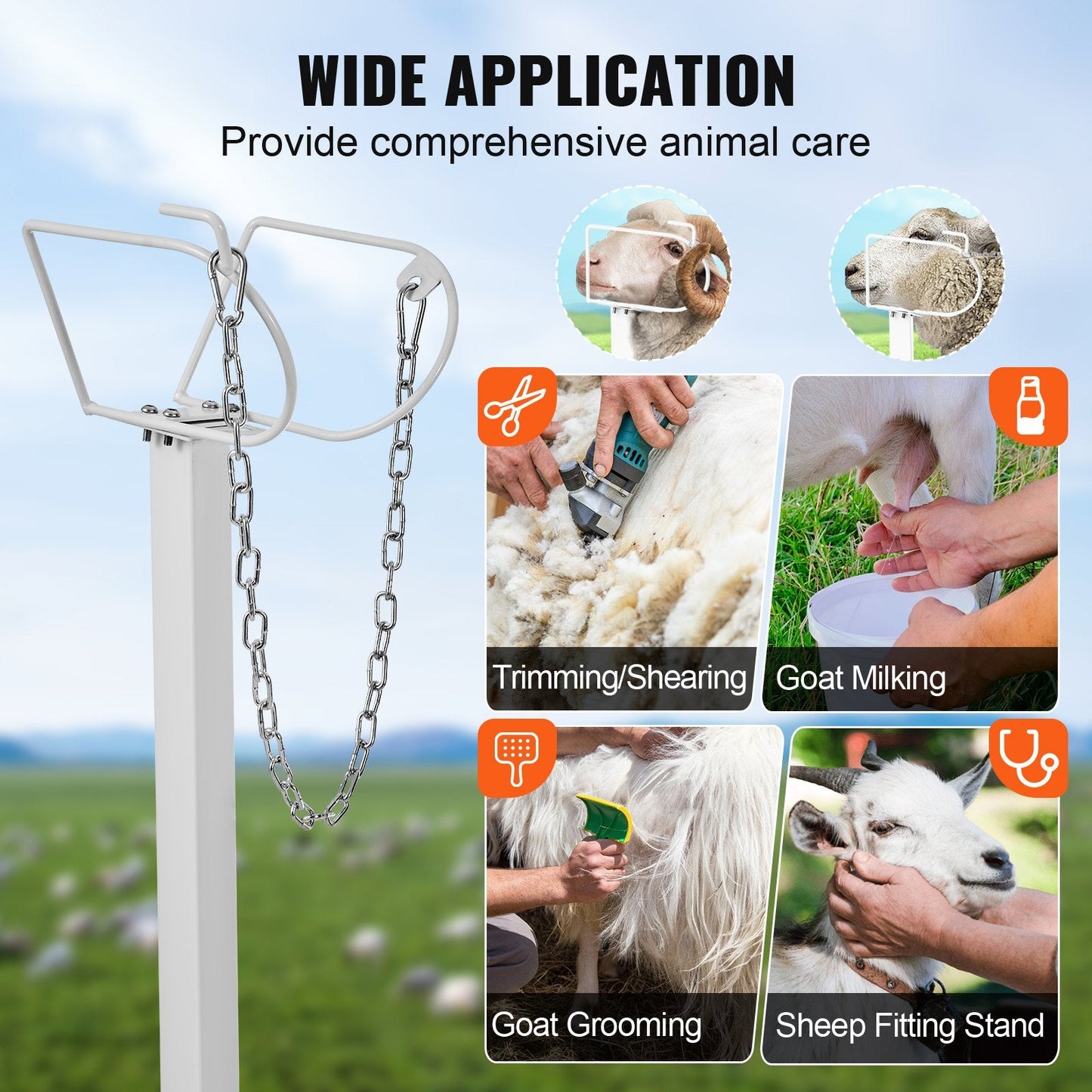 Adjustable Metal Livestock Milking and Shearing Stand, 130x58 cm, 227 kg Capacity