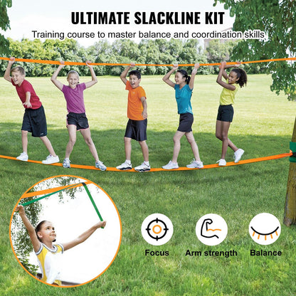 Complete 18.3m Slackline Kit with Training Line, Tree Protectors & Carry Bag