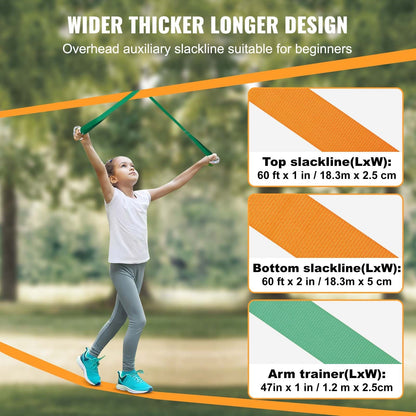 Complete 18.3m Slackline Kit with Training Line, Tree Protectors & Carry Bag
