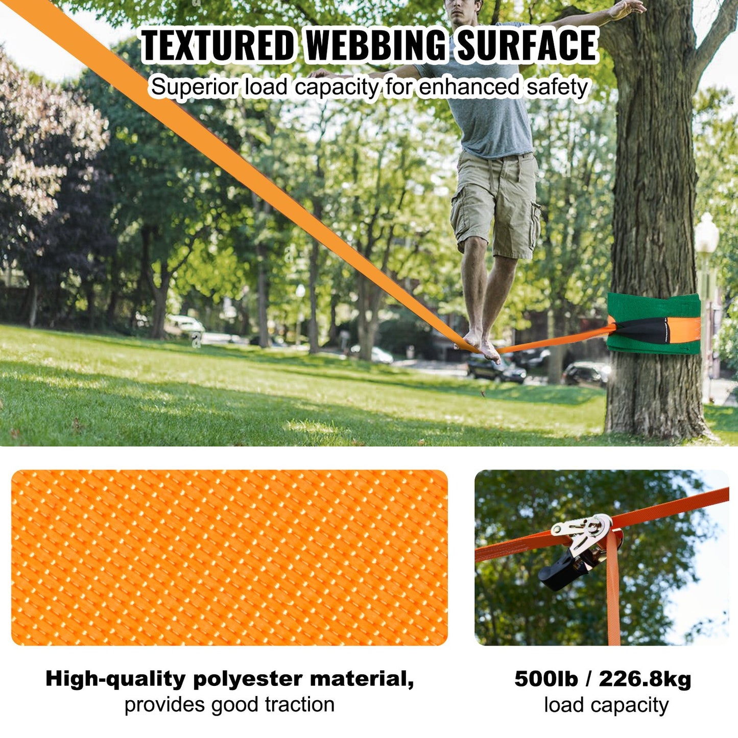 VEVOR Slackline Kit with Training Line, 18.3m Backyard Slack Line Equipment, Easy