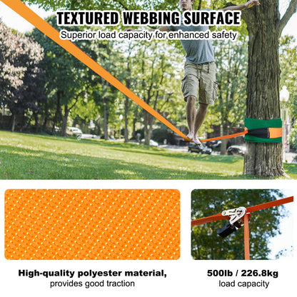 VEVOR Slackline Kit with Training Line, 18.3m Backyard Slack Line Equipment, Easy