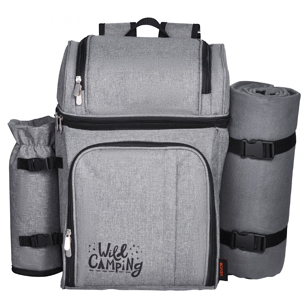 VEVOR Beach Picnic Backpack Bag for 4 Person with Cooler Compartment Grey
