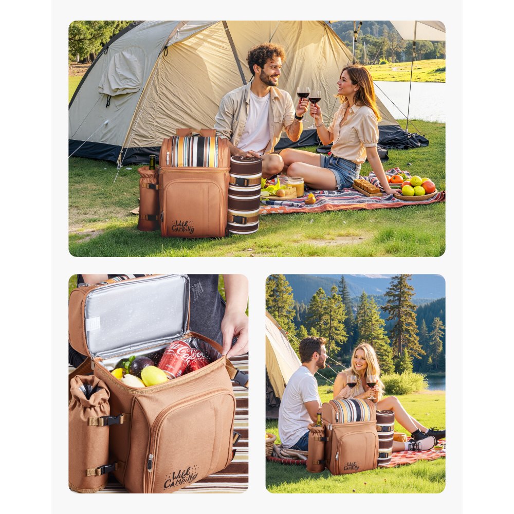 VEVOR Beach Picnic Backpack Bag for 4 Person with Cooler Compartment Brown