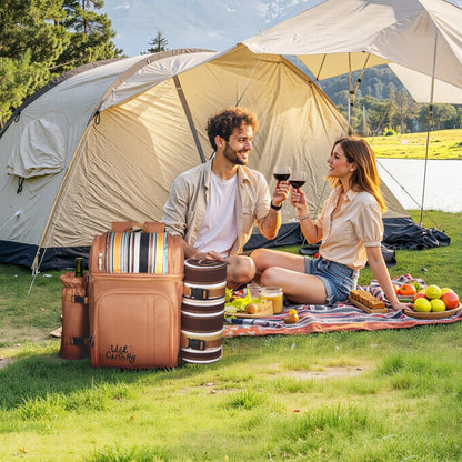 VEVOR Beach Picnic Backpack Bag for 4 Person with Cooler Compartment Brown