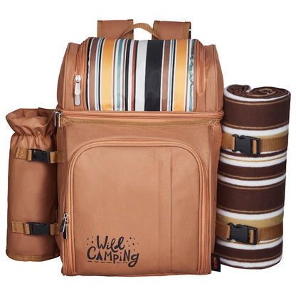 VEVOR Beach Picnic Backpack Bag for 4 Person with Cooler Compartment Brown