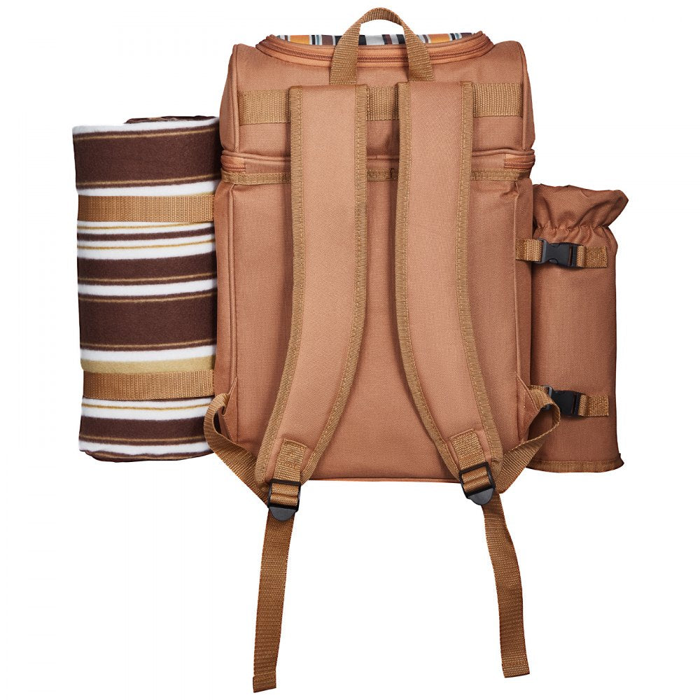VEVOR Beach Picnic Backpack Bag for 4 Person with Cooler Compartment Brown