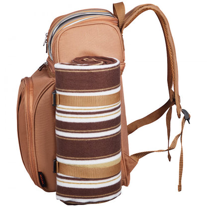 VEVOR Beach Picnic Backpack Bag for 4 Person with Cooler Compartment Brown