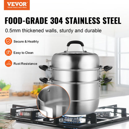 VEVOR Steamer Pot, 28cm Steamer Pot for Cooking with 8.5QT Stock Pot, Vegetable