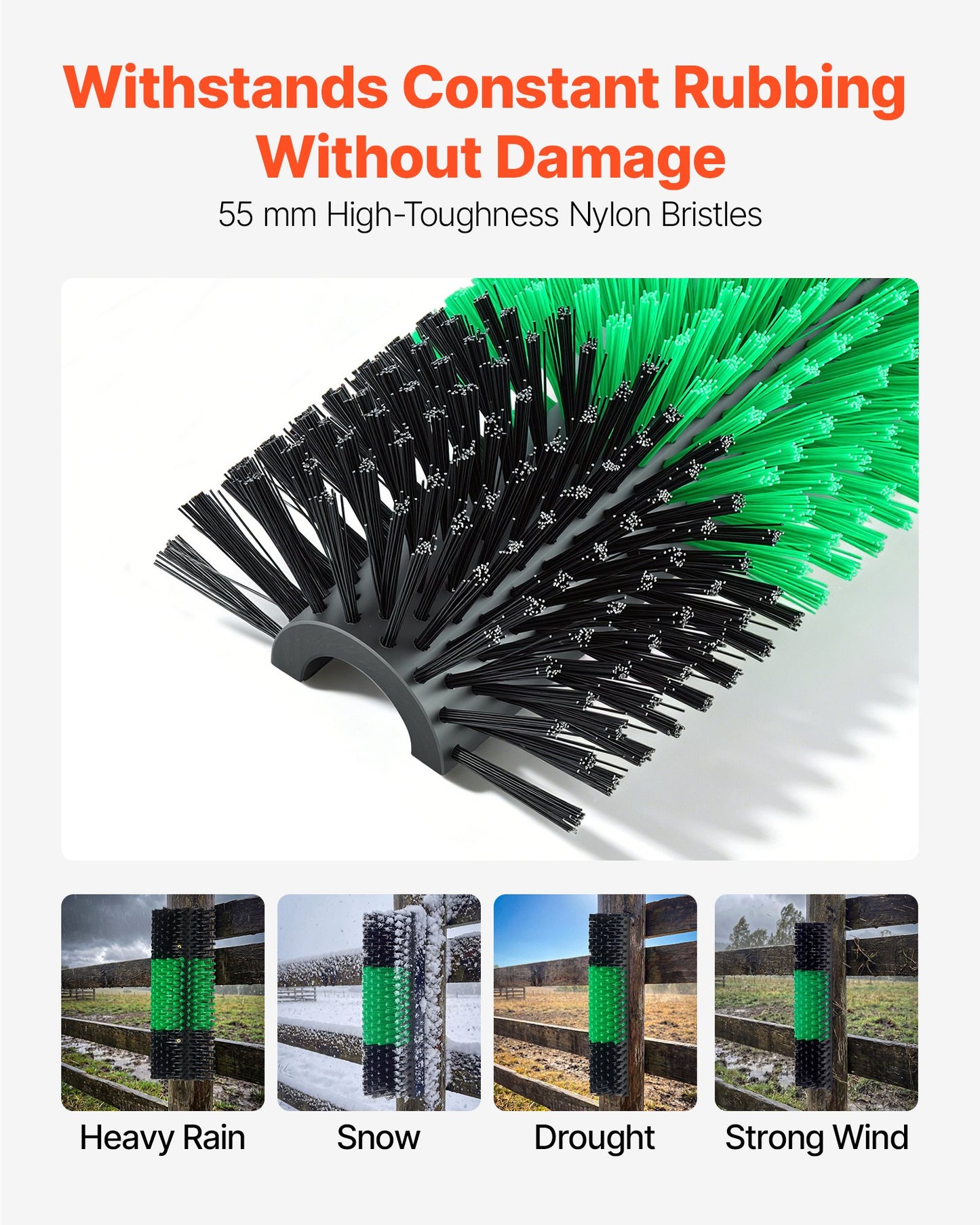 Livestock Scratching Brush, 1PC Goat Scratcher Brush Post with 4 Screws, 430 x 190 mm Cow Scratcher for Back Itch Relief, Massage Grooming Scratch Tool for Horse Cattle Sheep Pig, Green & Black