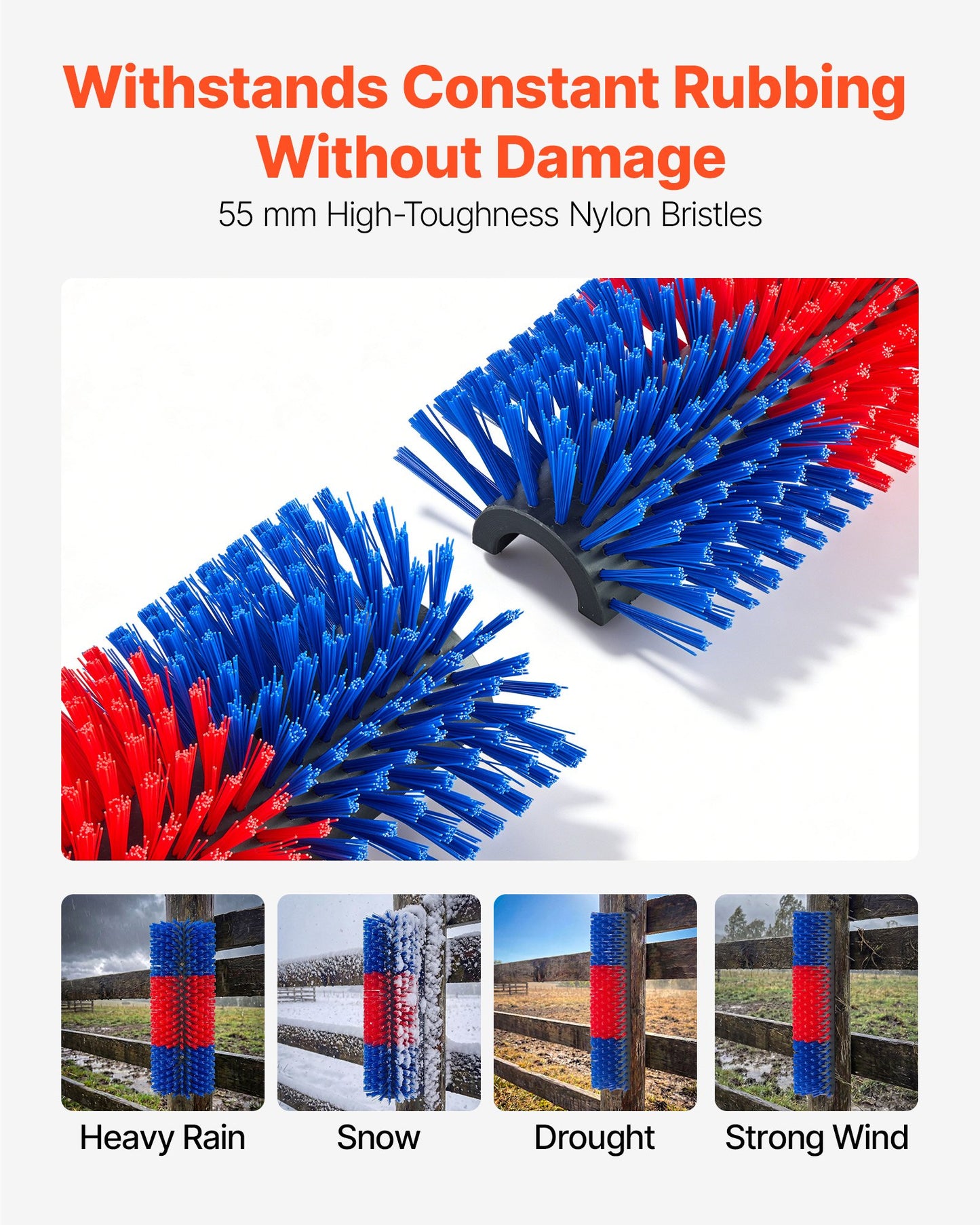 Livestock Scratching Brush, 2PCS Goat Scratcher Brush Post with 8 Screws, 430 x 190 mm Cow Scratcher for Back Itch Relief, Massage Grooming Scratch Tool for Horse Cattle Sheep Pig, Blue & Red