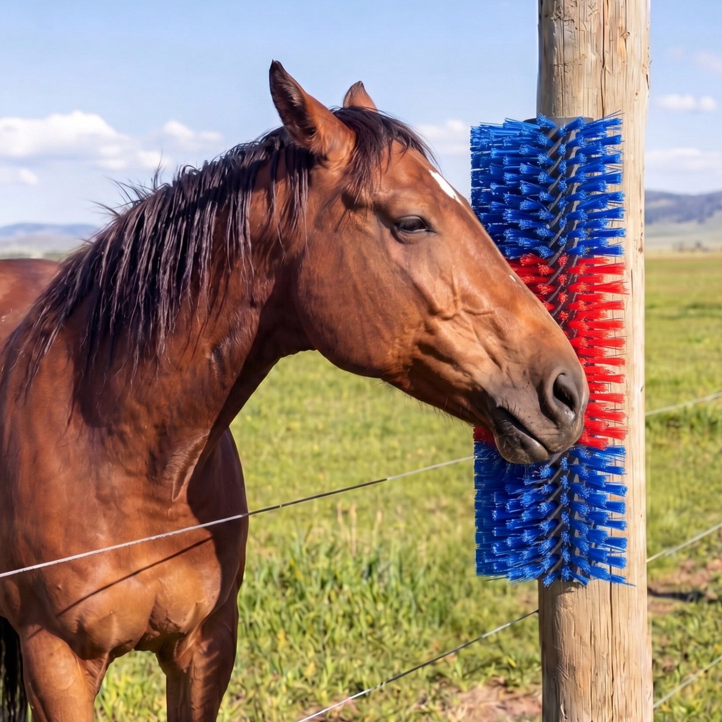 Livestock Scratching Brush, 2PCS Goat Scratcher Brush Post with 8 Screws, 430 x 190 mm Cow Scratcher for Back Itch Relief, Massage Grooming Scratch Tool for Horse Cattle Sheep Pig, Blue & Red
