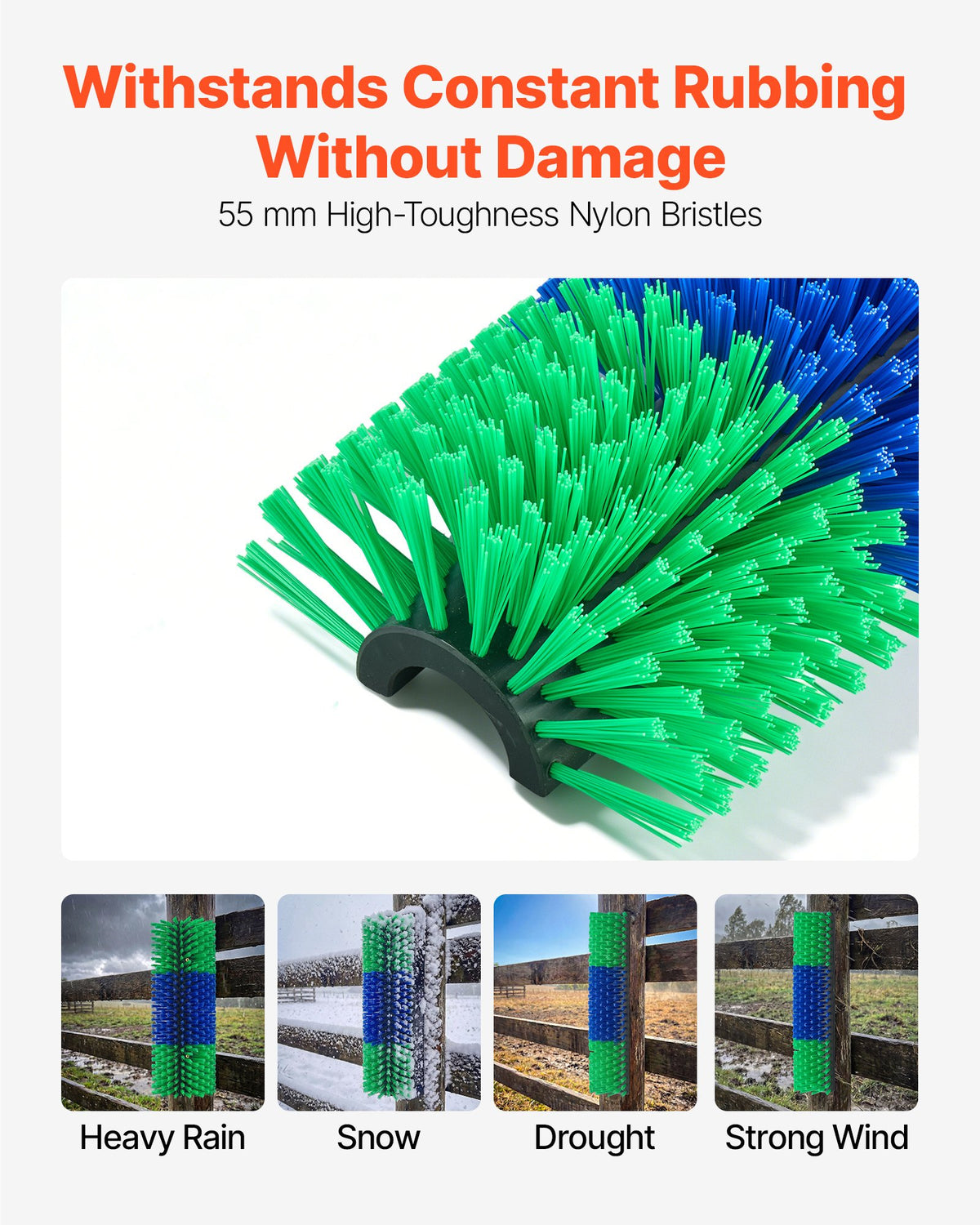 Livestock Scratching Brush, 1PC Goat Scratcher Brush Post with 4 Screws, 430 x 190 mm Cow Scratcher for Back Itch Relief, Massage Grooming Scratch Tool for Horse Cattle Sheep Pig, Green & Blue
