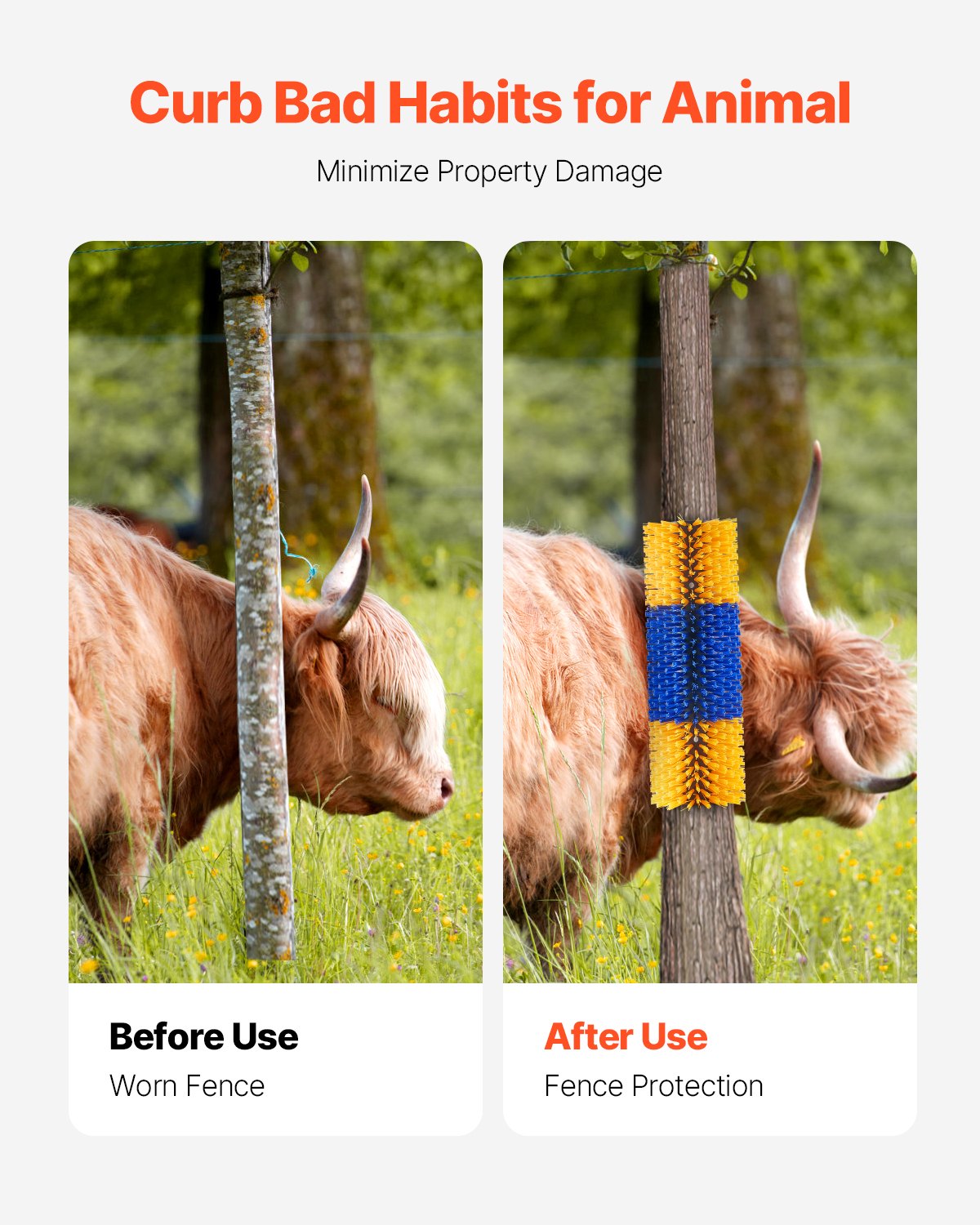 VEVOR Livestock Scratching Brush 4Pcs Itch Relief Horse Scratcher Brush 17.1 in