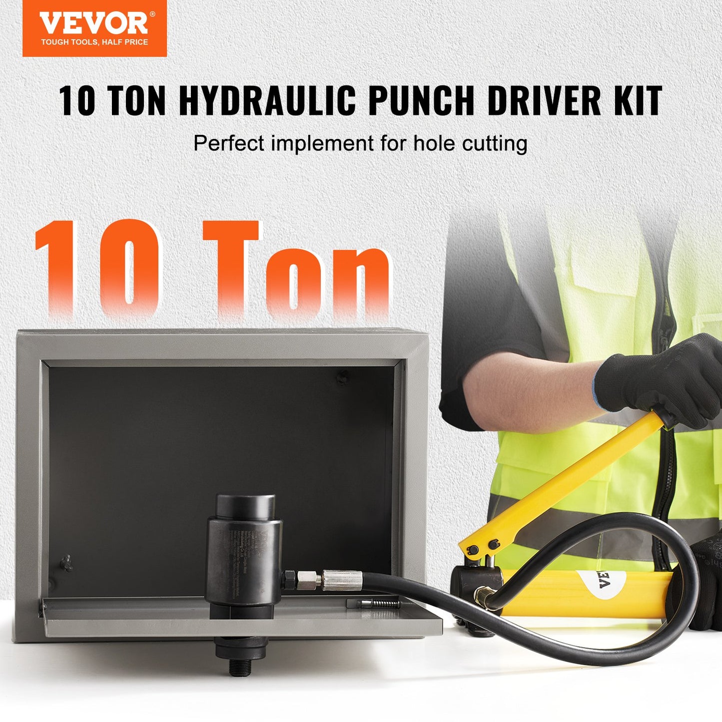 VEVOR 10 Ton Hydraulic Knockout Punch Kit, 1/2" to 2" Conduit Hole Cutter Set, KO