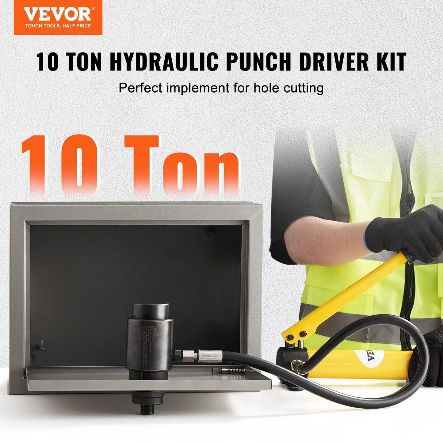 10 Ton Hydraulic Knockout Punch Kit with 6 Dies, 0.5 to 2 Meter Conduit Cutter