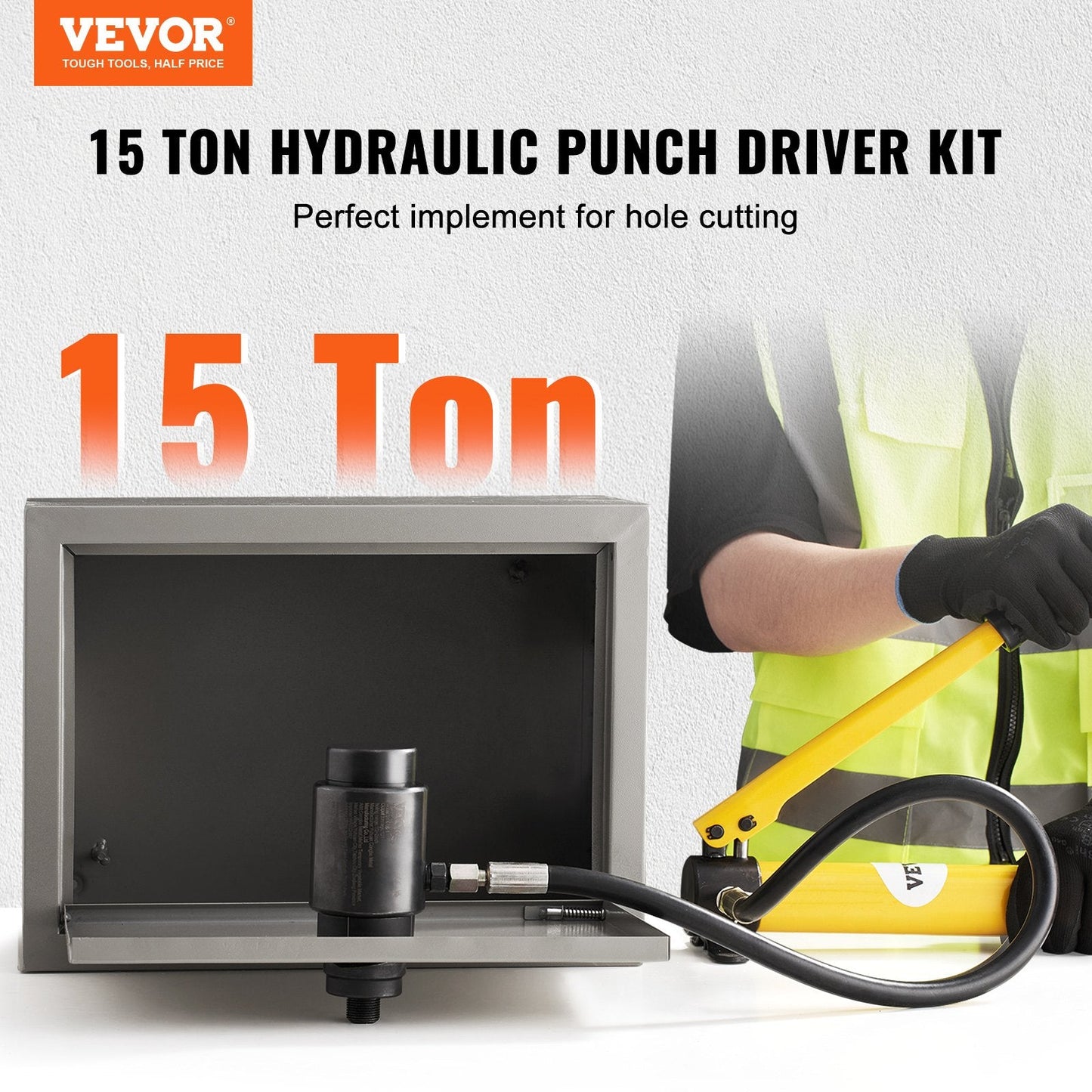 15 Ton Hydraulic Punch Kit, 0.5 to 4 Meter Hole Cutter for Metal & Plastic