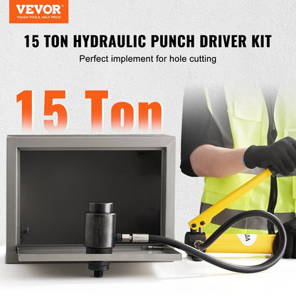 15 Ton Hydraulic Punch Kit, 0.5 to 4 Meter Hole Cutter for Metal & Plastic