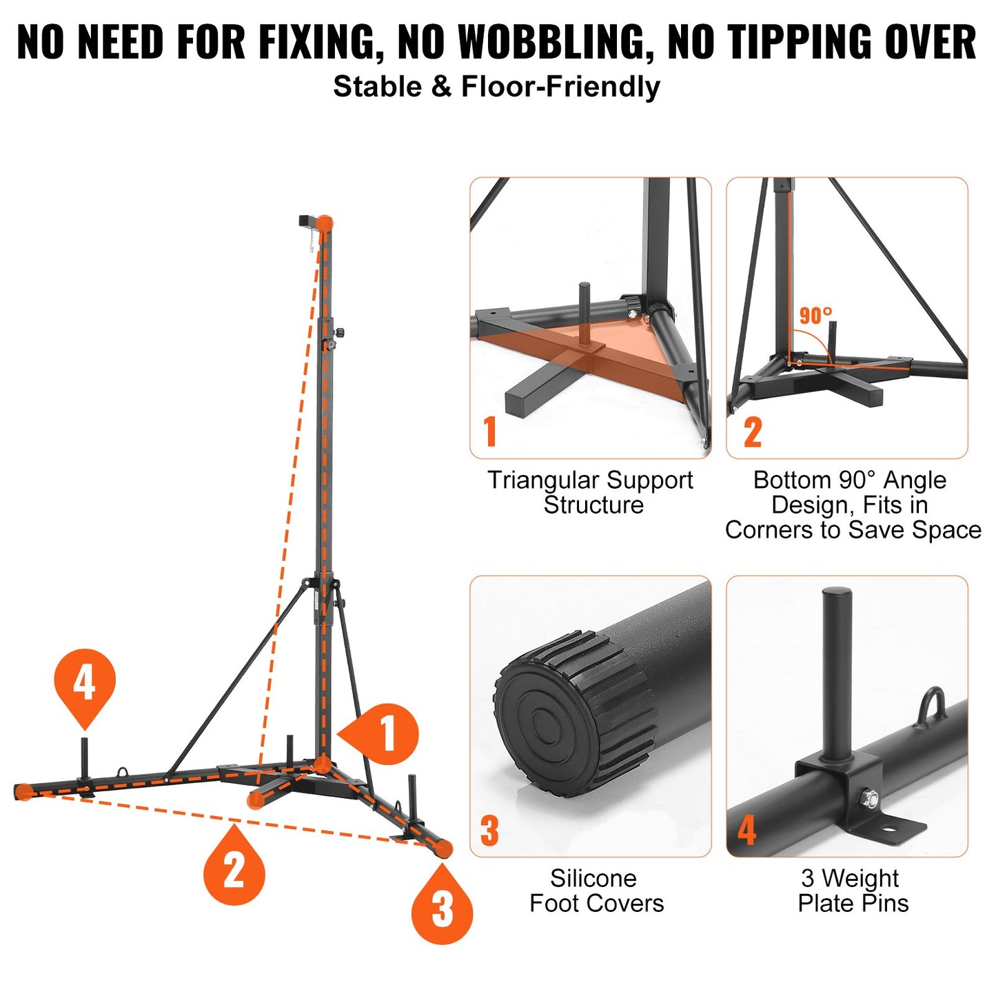 VEVOR Punching Bag Stand, Steel Heavy Duty Workout Training Equipment, Adjustable