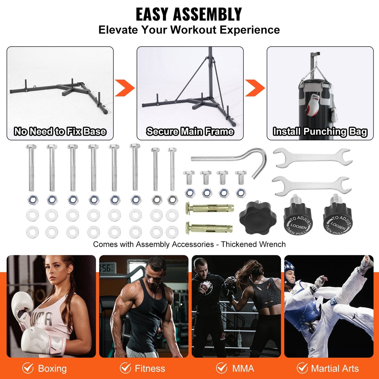 Adjustable Steel Punching Bag Stand with Weighted Base, 181 kg Capacity