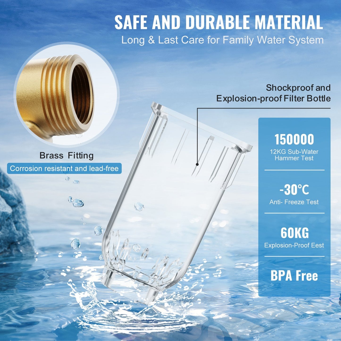 Whole House Water Filter, 40+30 Micron, 0.78 kg, 0.97 x 0.66 x 1.98 m, High Flow