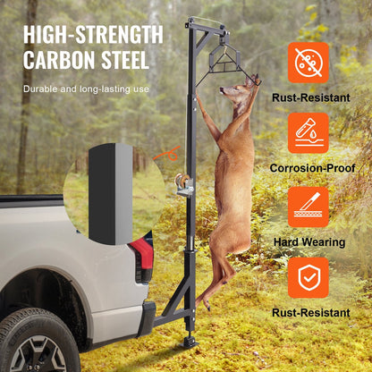 Hitch-Mounted Game Hoist with Winch, 181 kg Capacity, Adjustable & Swivel Function