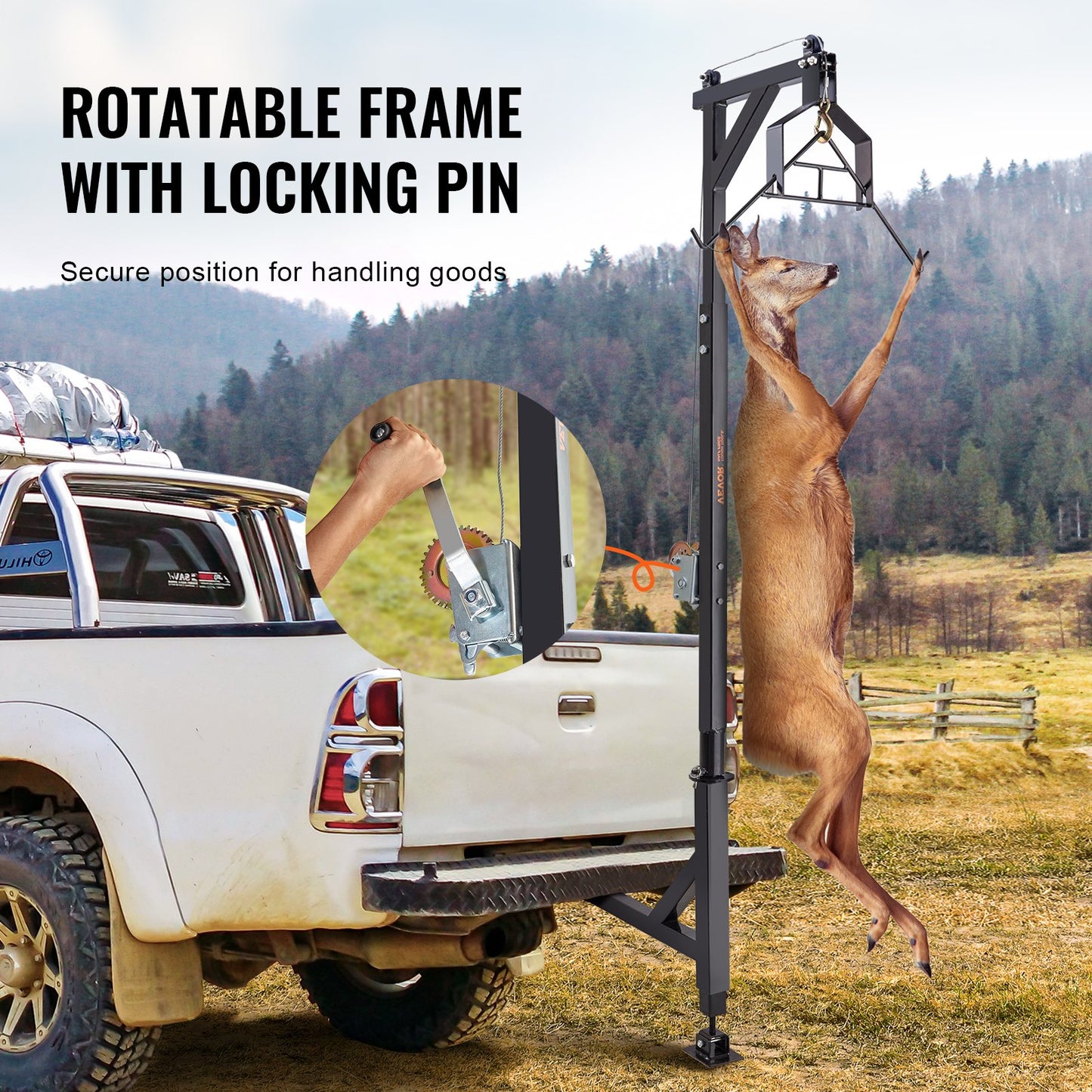 VEVOR Hitch Mounted Deer Hoist, 400 lbs Load Capacity, Hitch Game Hoist, Truck Hitch