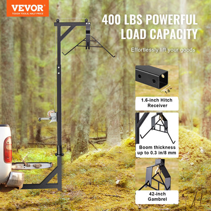VEVOR Hitch Mounted Deer Hoist, 400 lbs Load Capacity, Hitch Game Hoist, Truck Hitch