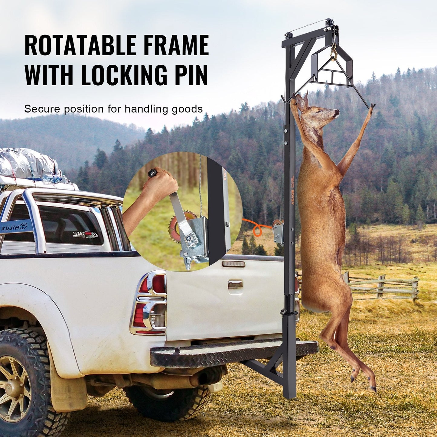 Heavy-Duty Truck Hitch Game Hoist with 181 kg Capacity & 360° Swivel