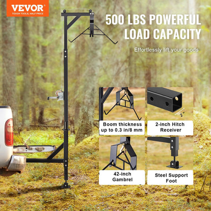 Truck Hitch Mounted Game Hoist, 227 kg Capacity, Adjustable & 360° Swivel