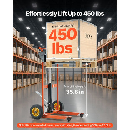 VEVOR Material Lift Winch Stacker 205 kg Pallet Truck Dolly 900 mm Lift