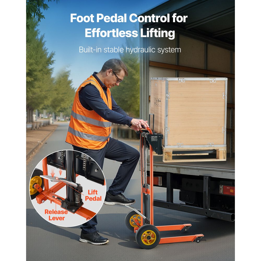 VEVOR Material Lift Winch Stacker 205 kg Pallet Truck Dolly 900 mm Lift
