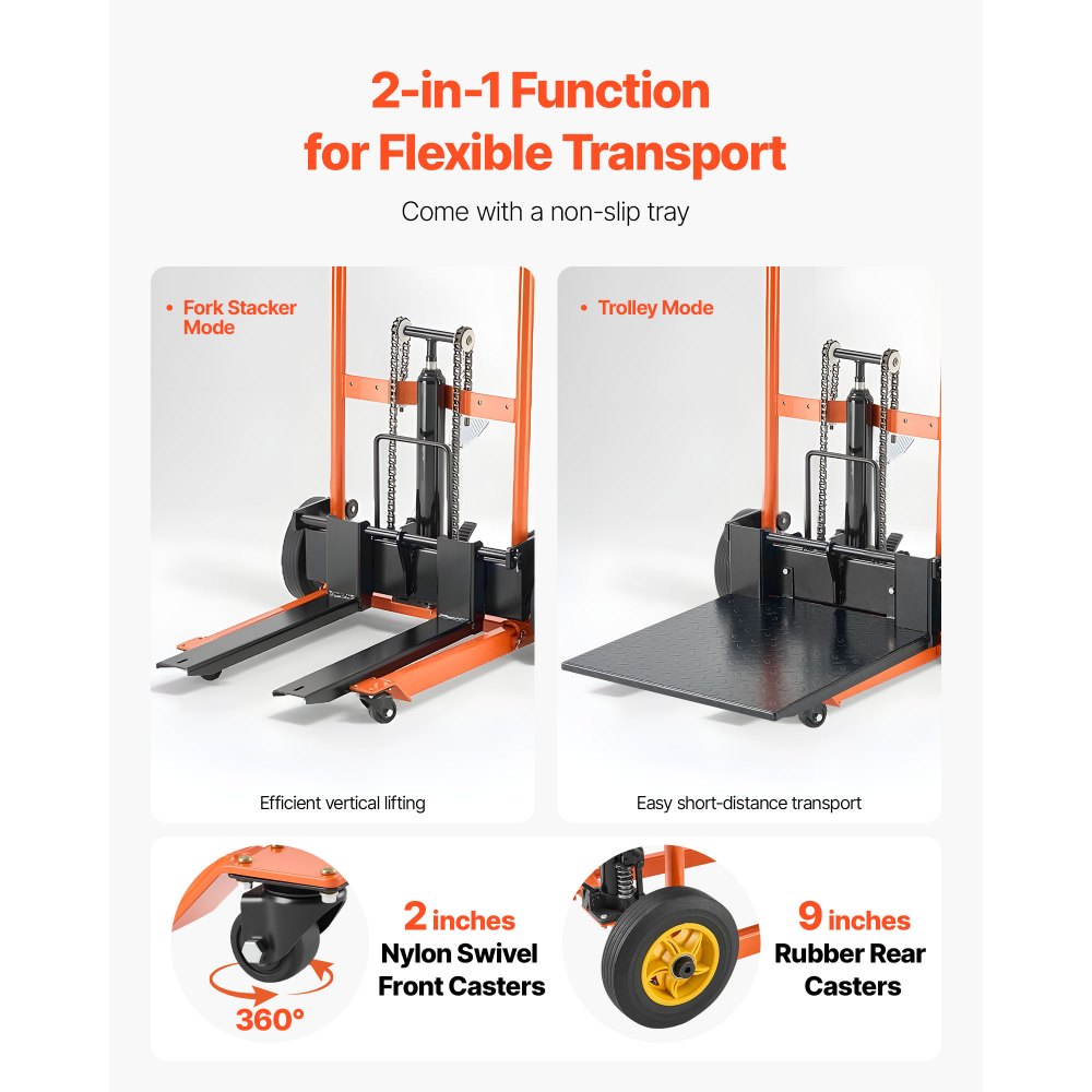 VEVOR Material Lift Winch Stacker 205 kg Pallet Truck Dolly 900 mm Lift