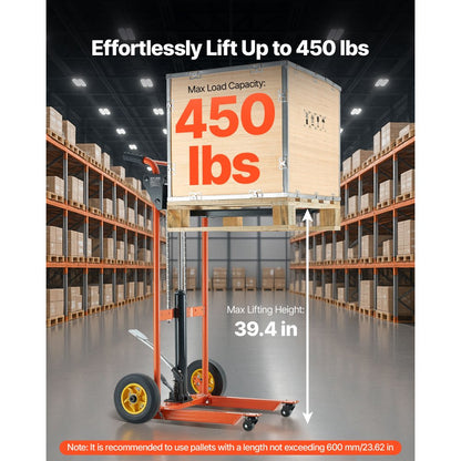 VEVOR Material Lift Winch Stacker 205 kg Pallet Truck Dolly 1000 mm Lift