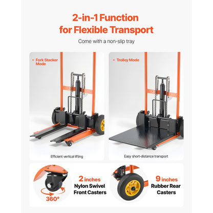 VEVOR Material Lift Winch Stacker 205 kg Pallet Truck Dolly 1000 mm Lift