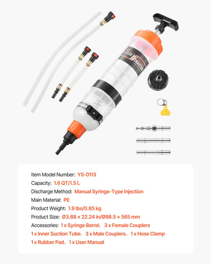 1.5 L Fluid Extractor, Manual Automotive Fluid Pump Extractor, Oil Syringe with Long Hose and Extension Tubes Easy Oil Change, Suction Pump for Lawn Mowers Cars Ships Golf Carts Motorcycles