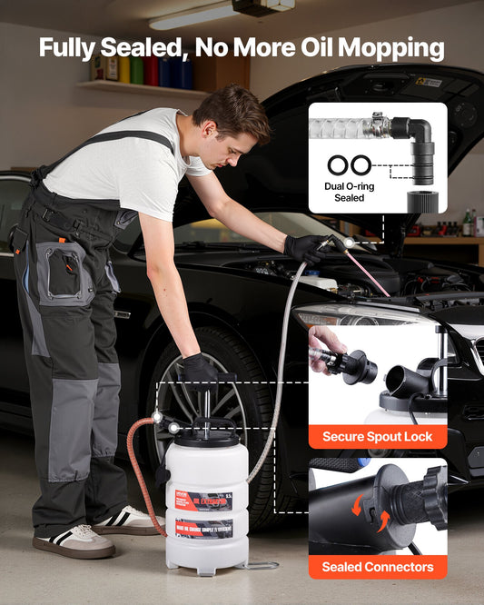 Fluid Extractor, 9.5 L Capacity, Manual Vacuum Fluid Extractor with 150 cm Long Horse and Three 120 cm Extension Tubes, Oil Change Pump with HDPE Tank for Cars, Lawn Mowers, Boats